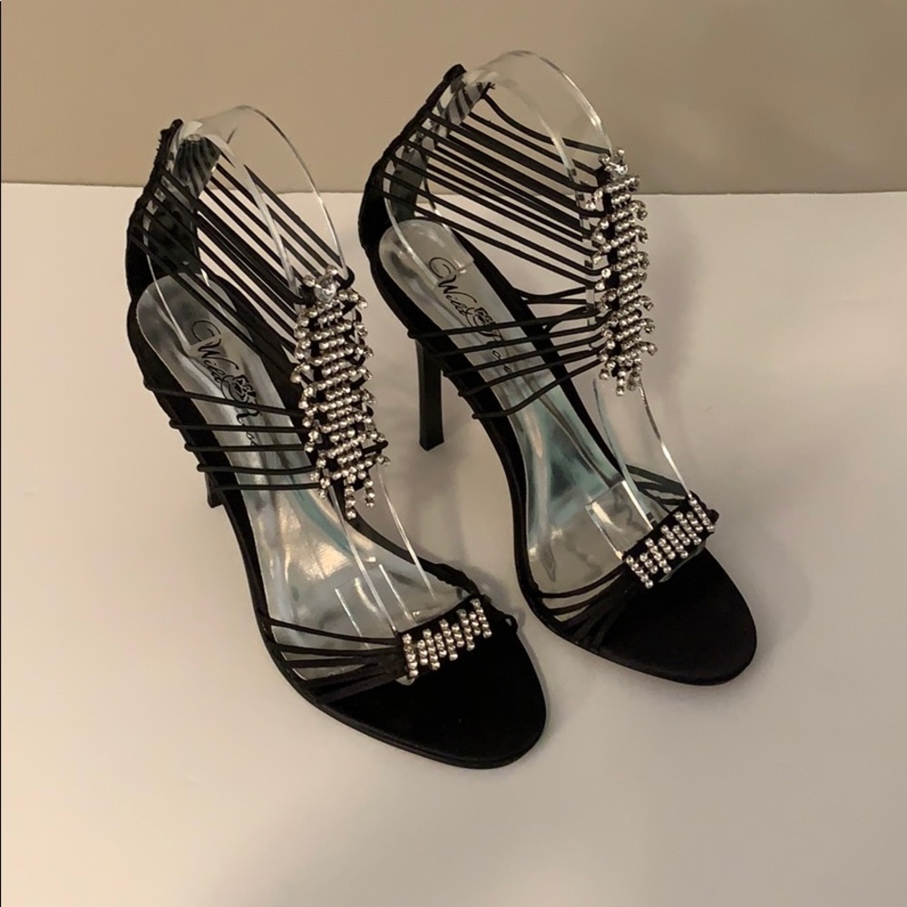 Wild Rose Shiny Silk Strappy Bedazzled Stilettos